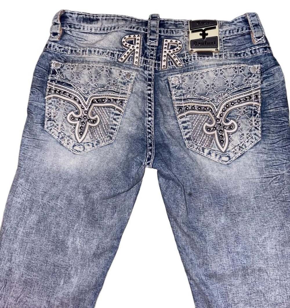 Rock Revival Men's Acid Wash Slim Bootcut Denim Jeans